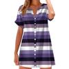 Women Fashion Casual V-neck Short Sleeve Button Stripe Print Dress