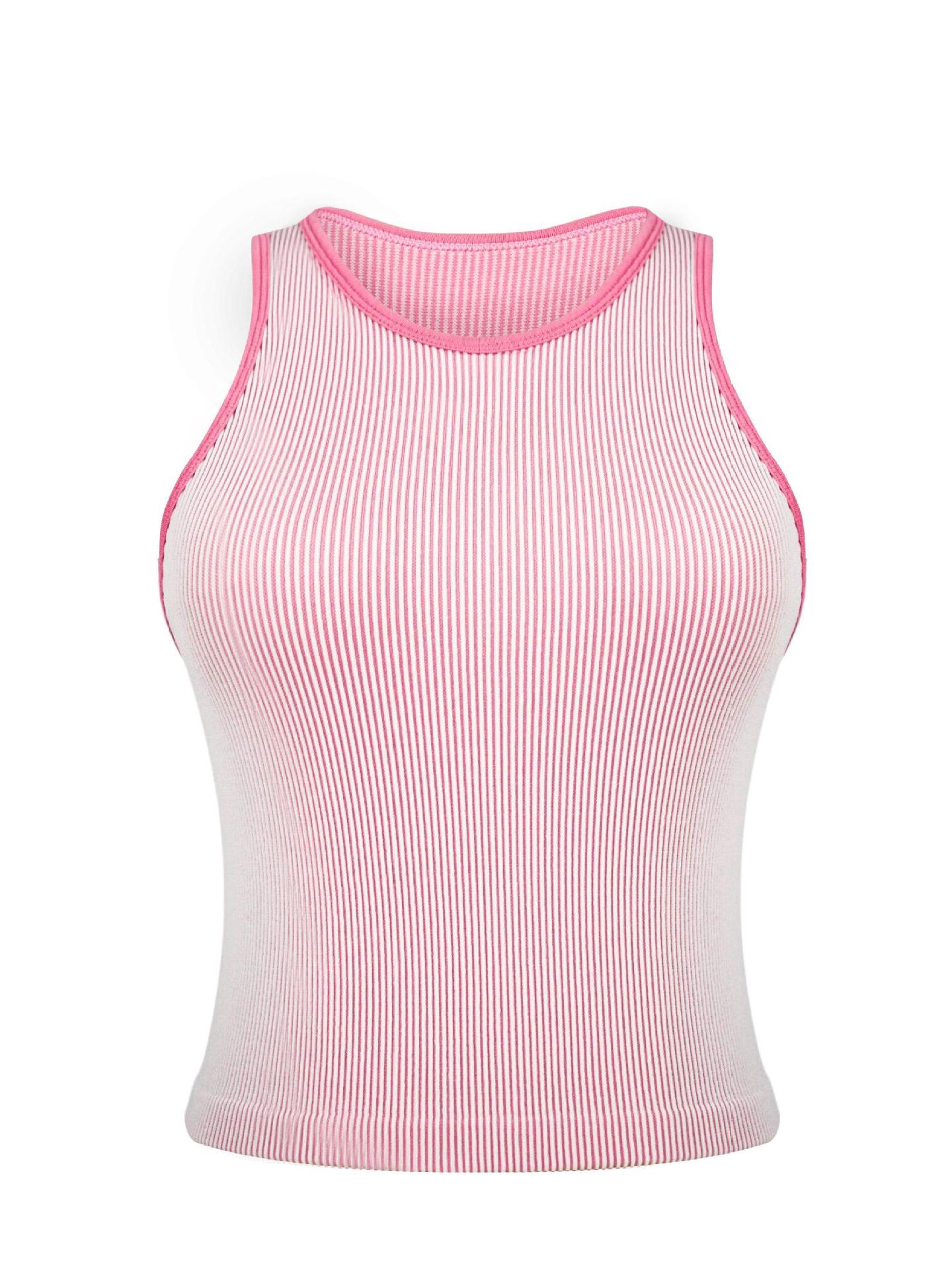 

2024 Летний европейский и американский ребристый однотонный трикотажный топ с круглым вырезом в форме буквы I для сексуальных девушек с подвязками Large розовый