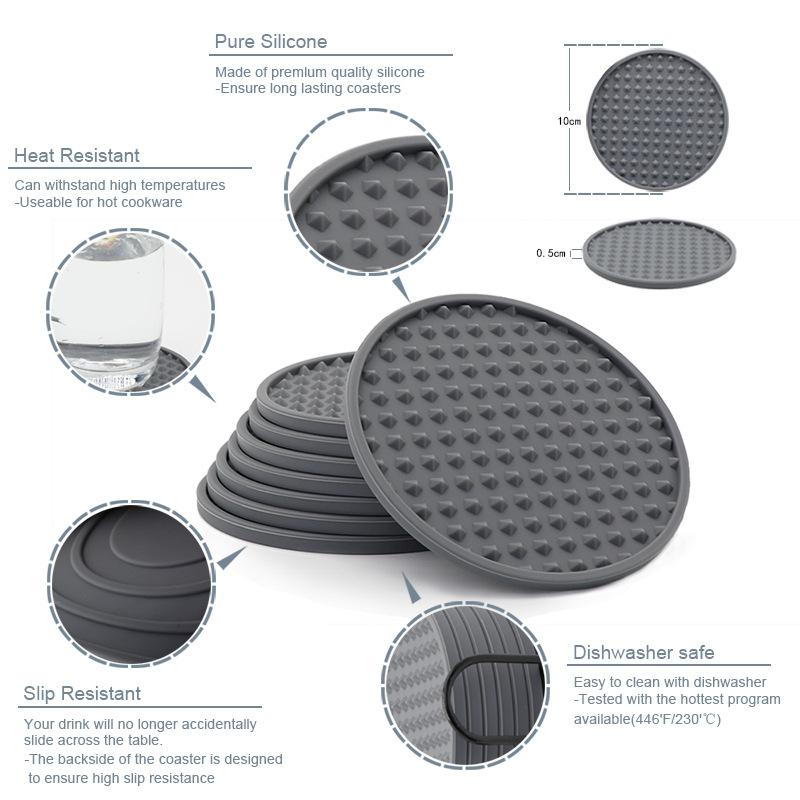 Sottobicchiere Rotondo in Silicone Antiscivolo Spesso Tappetino Isolante per Tazze d'Acqua Calde Set Sottobicchieri per Tazze da Tè