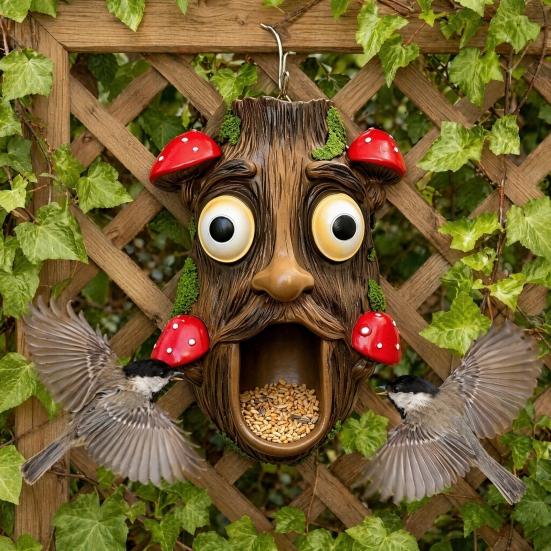 Tree Face Bird Feeder, Funny Tree Face Garden Sculpture, Outdoor Decorative Bird Feeder for Trees Fences Posts Walls