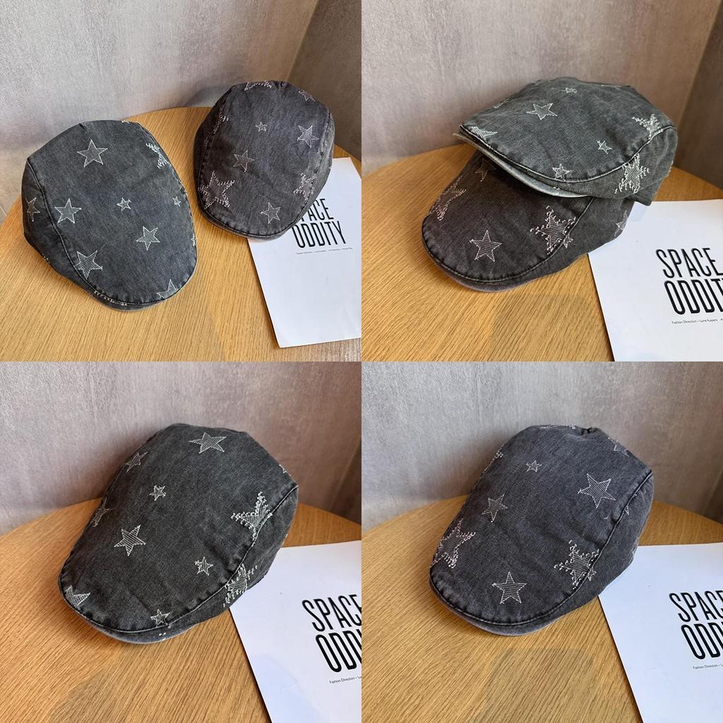 Pattern Vintage Star Wash Denim Cap With Sun Protection For Spring Gift Summer