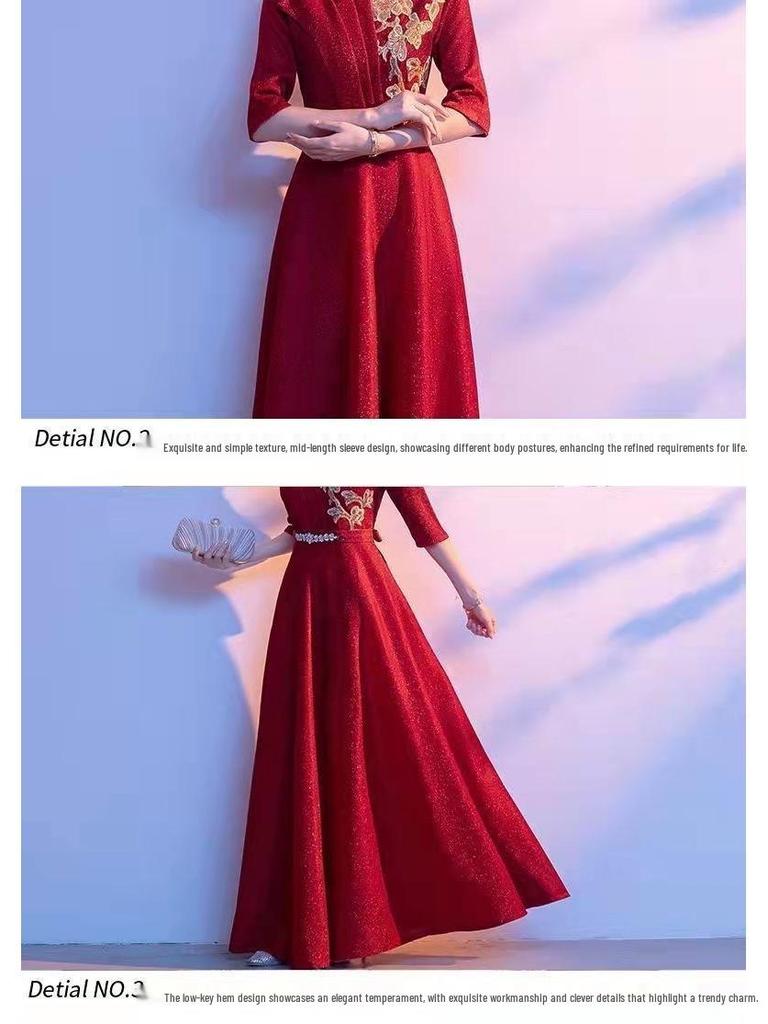 Women's Red Evening Choir Performance Dress - Slimming, Long, Stylish