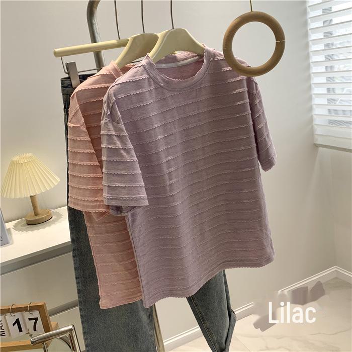 Chic Lace Round Neck Short-Sleeve Women's T-Shirt - 2025 Summer Collection, Loose Fit