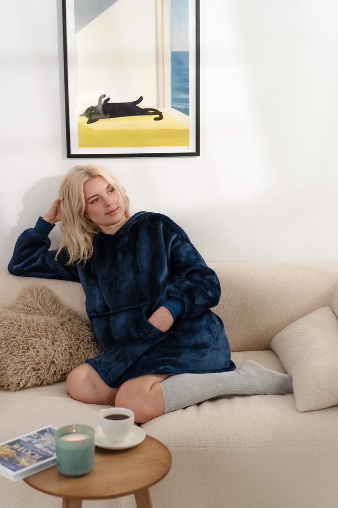 Blanket sweatshirt blanket sweatshirt thick oversize with hood 2 in 1 navy blue comfortable gift