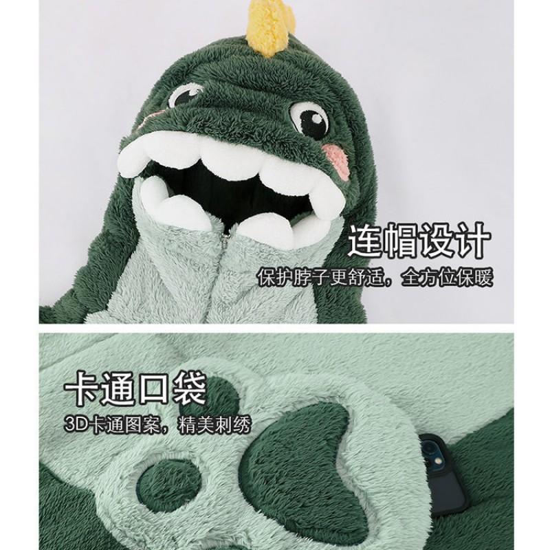 Couples Flannel Dinosaur Onesie Winter Warm Hooded Sleepwear Men Women