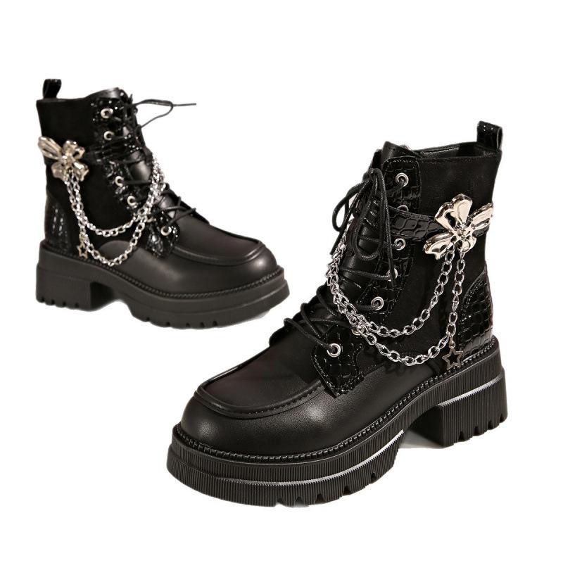 Star chain metal flower autumn new large size temperament thick sole thick heel fashion Martin boots