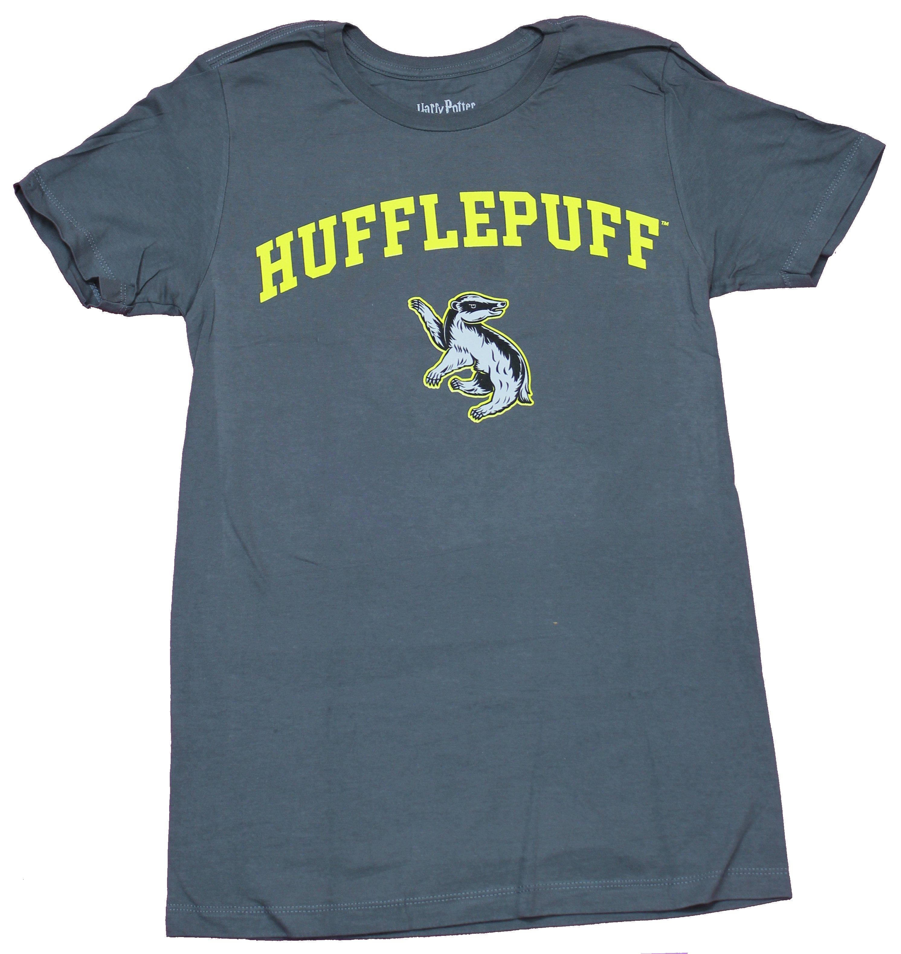 Harry Potter Mens T-shirt Hufflepuff Yellow Word Above Badger S