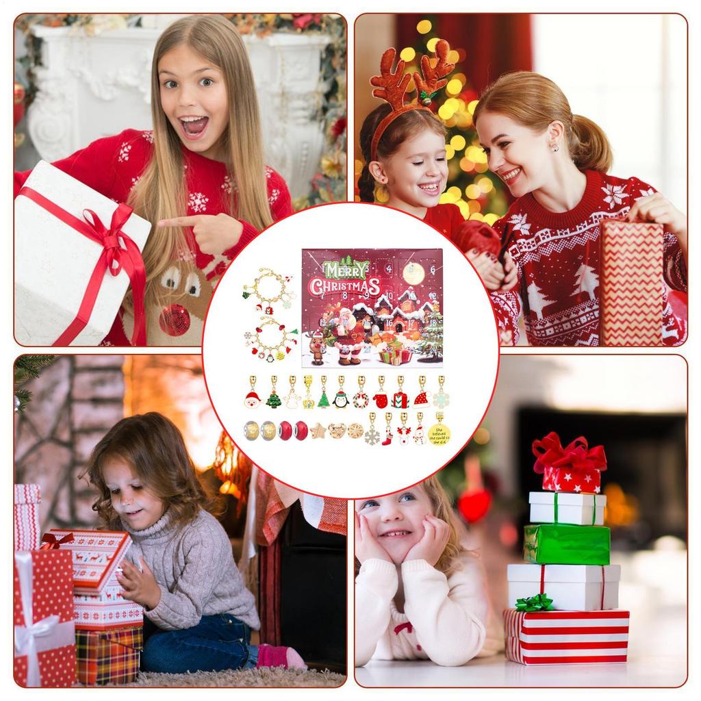 Christmas Bracelet Gift Box DIY Jewelry Making Set Beaded Bracelet Advent Christmas Tree Blind Box for Kids Teens Adults