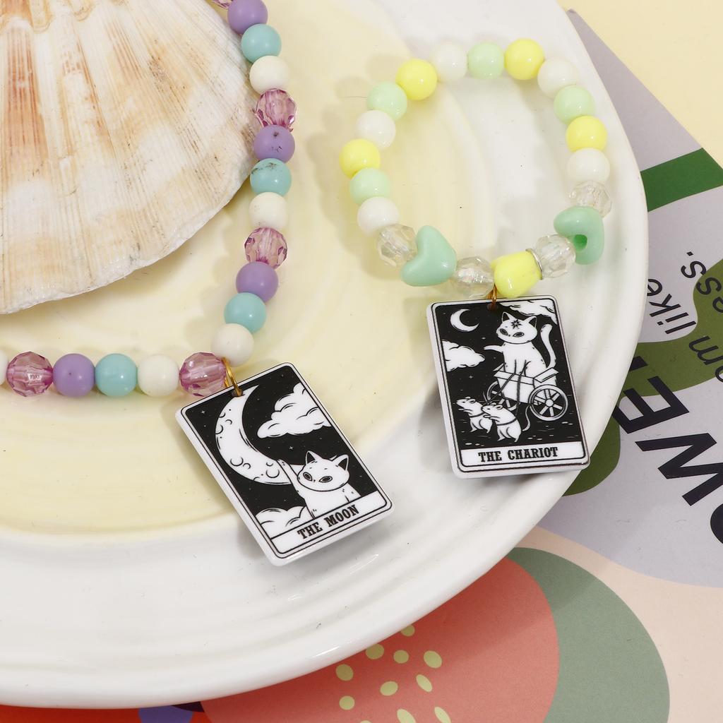 5PCs Black White Acrylic Tarot Pendants Rectangle Cat Double-sided Charms For DIY Earrings Necklace Jewelry Making 3.8cm X 2.3cm