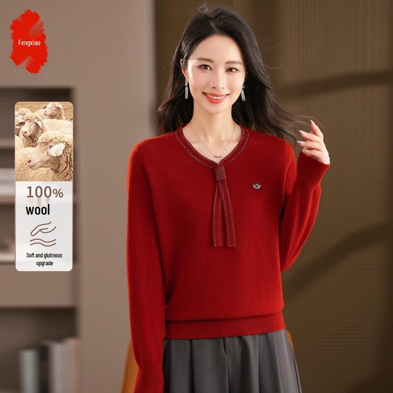 

Women s V-Neck Pure Wool Knit Sweater 3XL