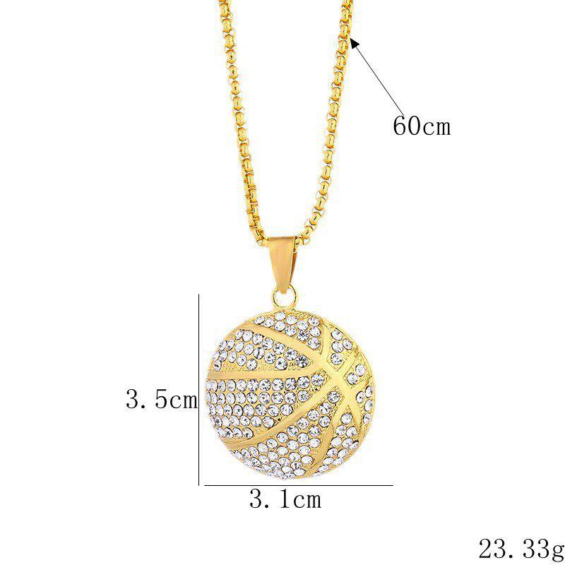 Men's Gold Diamond Basketball Pendant Necklace - Trendy Hip Hop Jewelry Accessory