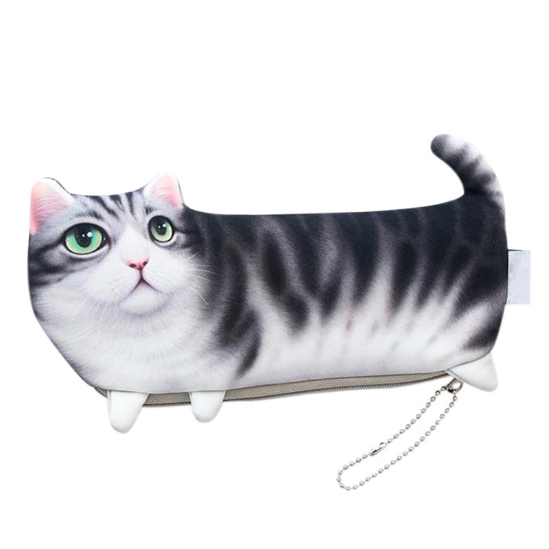 Students Printed Simulate Cat Pen Bag Makeup Container Change Purse Christmas Gift