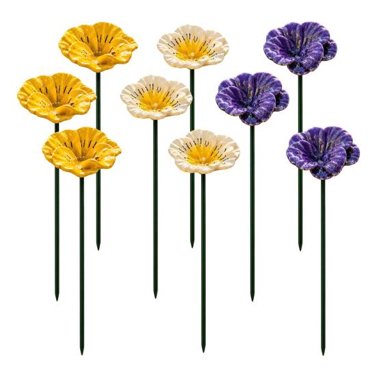 Nostalgie Bee Water Feeder, Handmade Ceramic Flower Garden Stake, Mini Pollinator Watering Station, Small Bird Bath Butterfly Feeder for Outdoor Yard