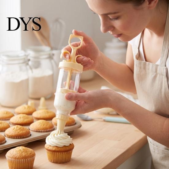 Easy Grip Icing Dispenser Cake Decorating Kit with 8 Interchangeable Nozzles, Cream Frosting Decorator Tool, Transparent Handheld Tool Barrel