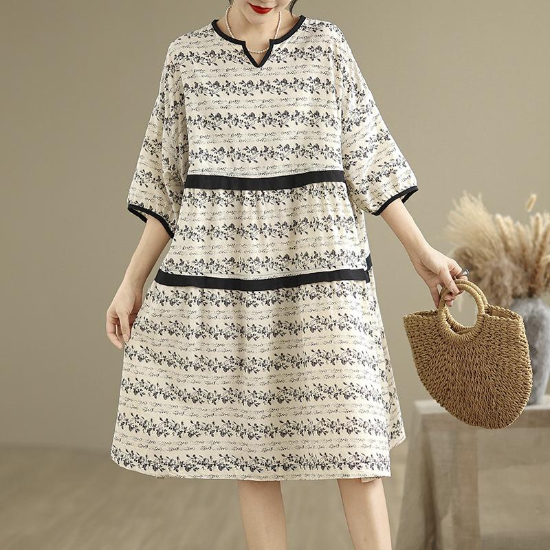 DIMANAF Neues 2025 Übergröße Sommerkleid Damen Basic Vintage Casual Kurzarmkleid Lockeres Kleid Maxi