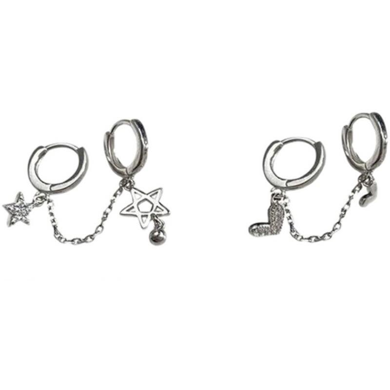 Punk Fashion Ear Studs Tassel Chains Earrings For Women Y2k Style Crystal Star Love Heart Drop Earrings Piercing Jewelry