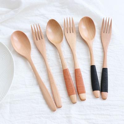 2PCS Natural Utensil Kitchen Supplies Cereal Soups Fork Dinnerware Sets Tableware Spoon