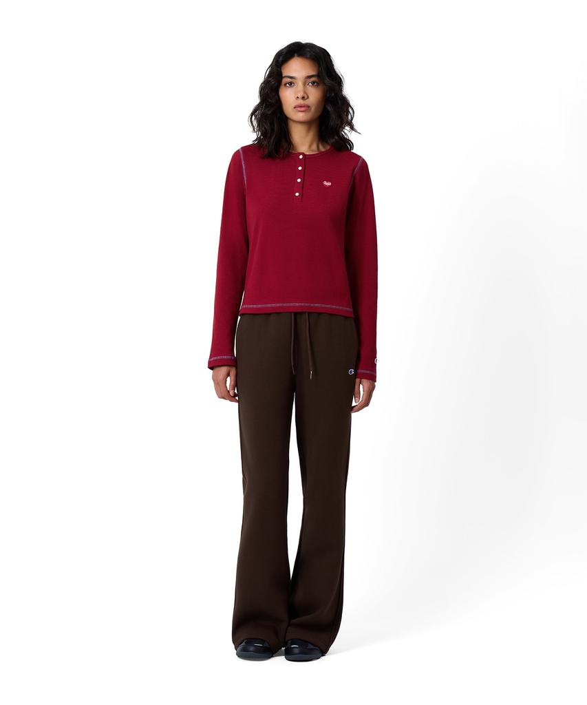 CHAMPION Women'S Heart Logo Henley Neck Long Sleeve Red
