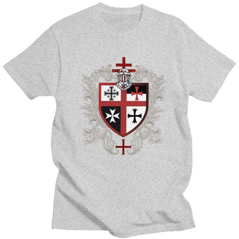 Maßgeschneiderte Tempelritter Kreuz Schild T-Shirts Herren 100% Baumwolle T-Shirts Mittelalterlicher Krieger Schwert T-Shirt Kurzarm Freizeit T-Shirt