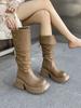 Retro plissierte Stiefel zum Stapeln, Damen 2025 dicksohlige aber kniehohe ausländische kleine hohe Ritterstiefel