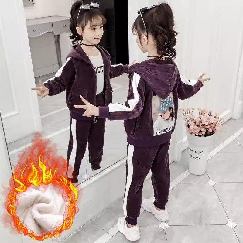 Girls' Corduroy Suit Winter Autumn Little Girl Autumn and Winter Korean Style Two-piece Suit