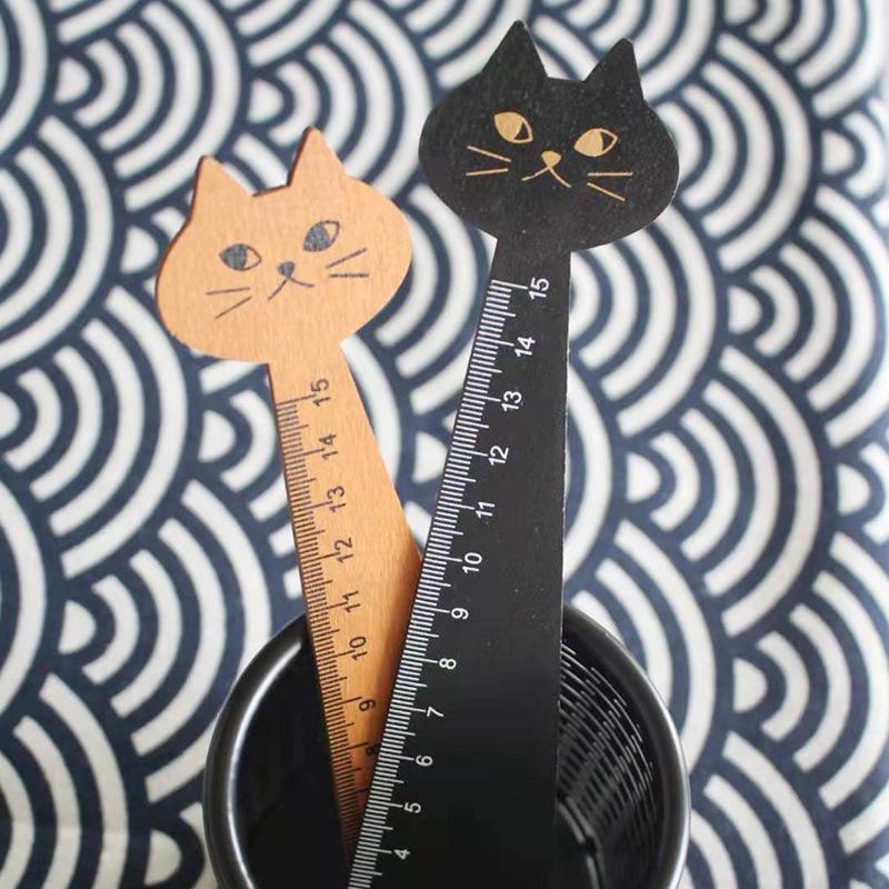 Wooden Cat Ruler: Korean Creative Animal Student Stationery & Planner Tool