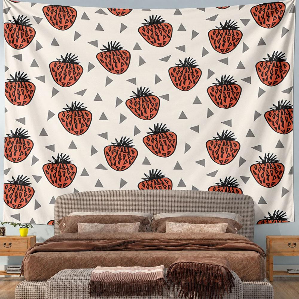 Strawberries and Triangle Pattern Pattern Wall Hanging Tapestry Decorative Tapestry Home Decor for Bedroom and Living Room