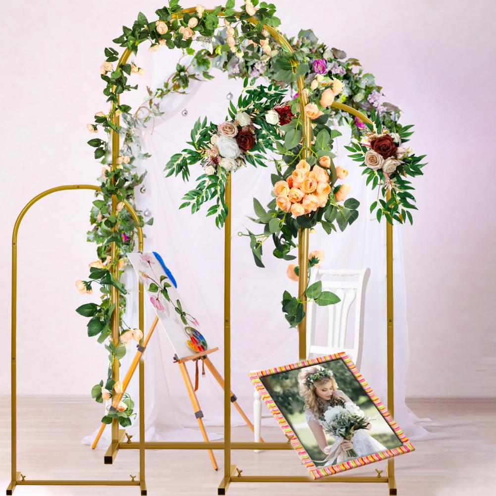 6FT, 5FT, 4FT Set of 3 Golden Metal Arch Backdrop Stand, Flower Stand Arch Frame for Wedding Ceremony Baby Birthday Party Decor