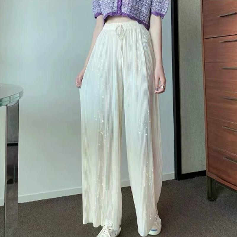 

1 шт. Брюки палаццо с высокой талией, модные блестящие длинные прямые брюки-трубы, универсальные женские плиссированные свободные белый