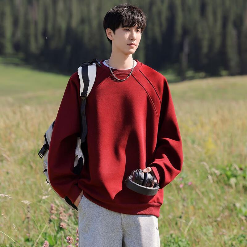 Xiaofu Men's Heavyweight Solid Color Pullover Sweatshirt