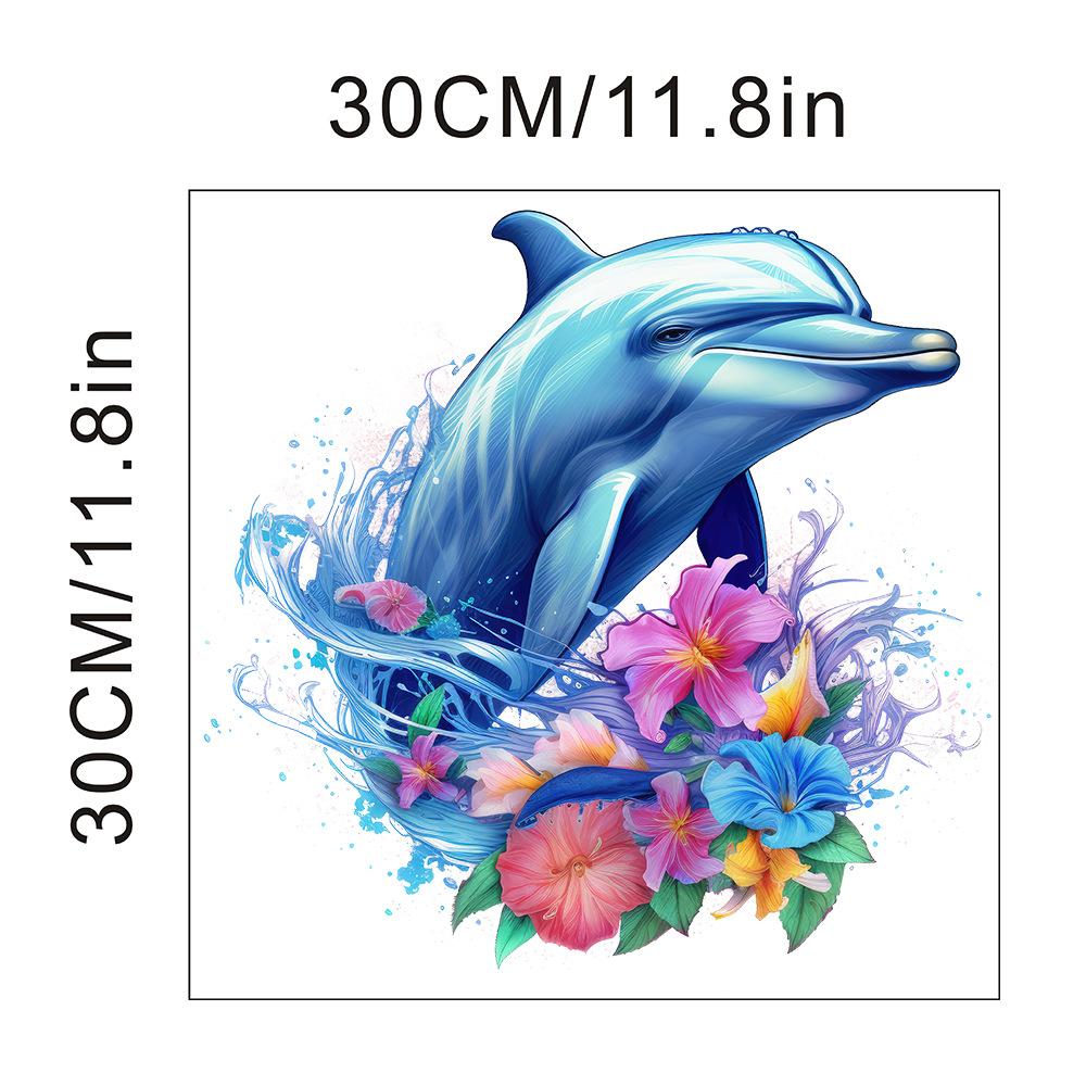

1pc Creative Flower Dolphins Toilet Stickers Self-adhesive Removable PVC Wall Decals Refrigerator Door Bathroom Decoration 30x30CM