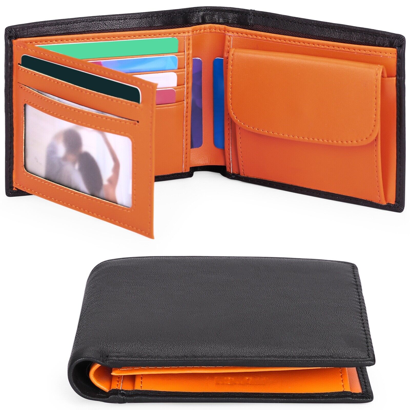 

Деловые кошельки из натуральной кожи для мужчин Кожаный кошелек с RFID-блокировкой и 8 слотами для карт оранжевый