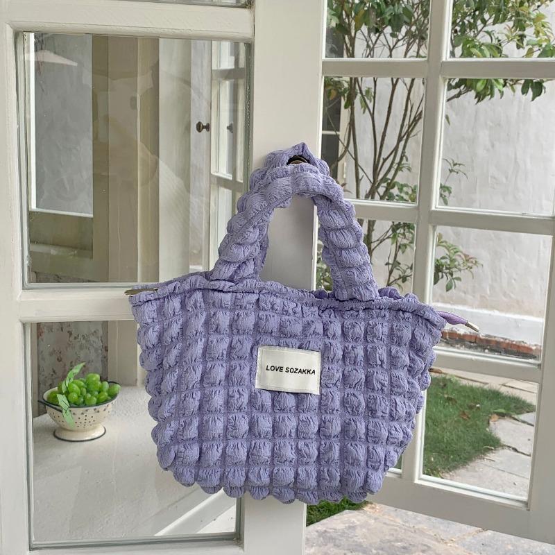 1 Bubble handbag carry-on bag canvas bag casual lazy style solid color zipper shopping bag