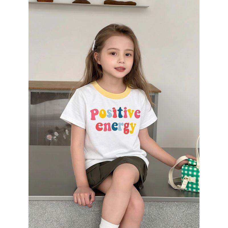 Brand Export Children's Clothing Summer New Arrivals Girls' Pure Cotton Sports Short-Sleeved T-Shirt Cartoon Letter Print Baby Clothes