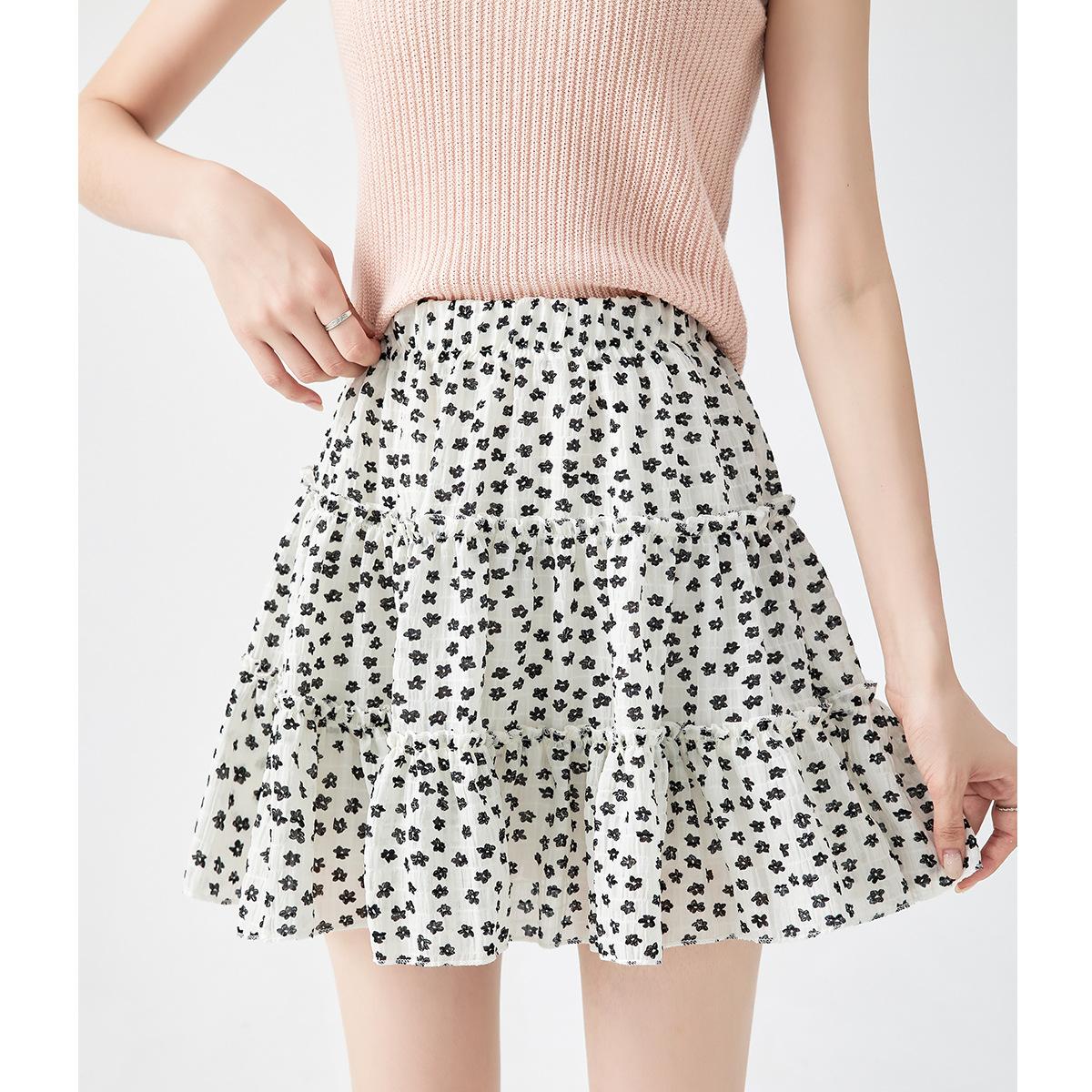 

Small Fresh Floral High-waisted A-shaped Skirt, Women s Summer French Sweet Skirt S