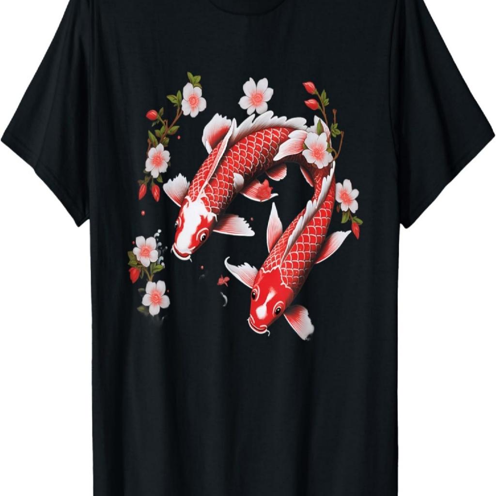Koi Carp Ying Yang Nishikigoi Fish Cherry Blossom T-Shirt(36)
