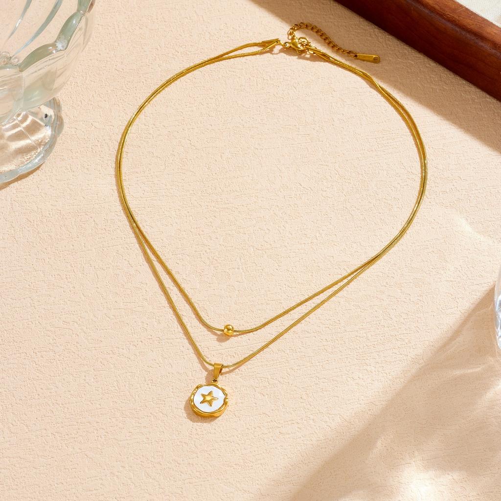 White Shell Inlay Butterfly Rose Flower Star Pendant Necklace Lady 316L Stainless Steel Novel Chic Waterproof Jewelry