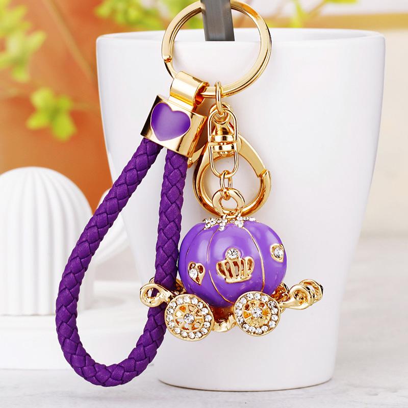 Europe And America Sale Rhinestone Pumpkin Carriage Diamond Studded Advanced Exquisite Bag Pendant Keychains Bag Charm