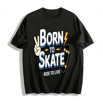 Born To Skate Ride To Live Skateboard Grafik Lässiges T-Shirt Reines Baumwoll-T-Shirt