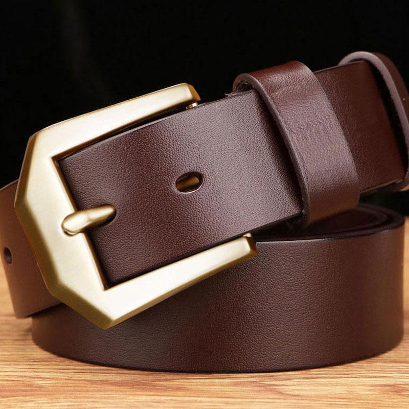 Men's Genuine Leather Pin Buckle Casual Middle-aged Trouser Belt Men's Trendy Alloy Buckle Retro Two-layer Cowhide Belt