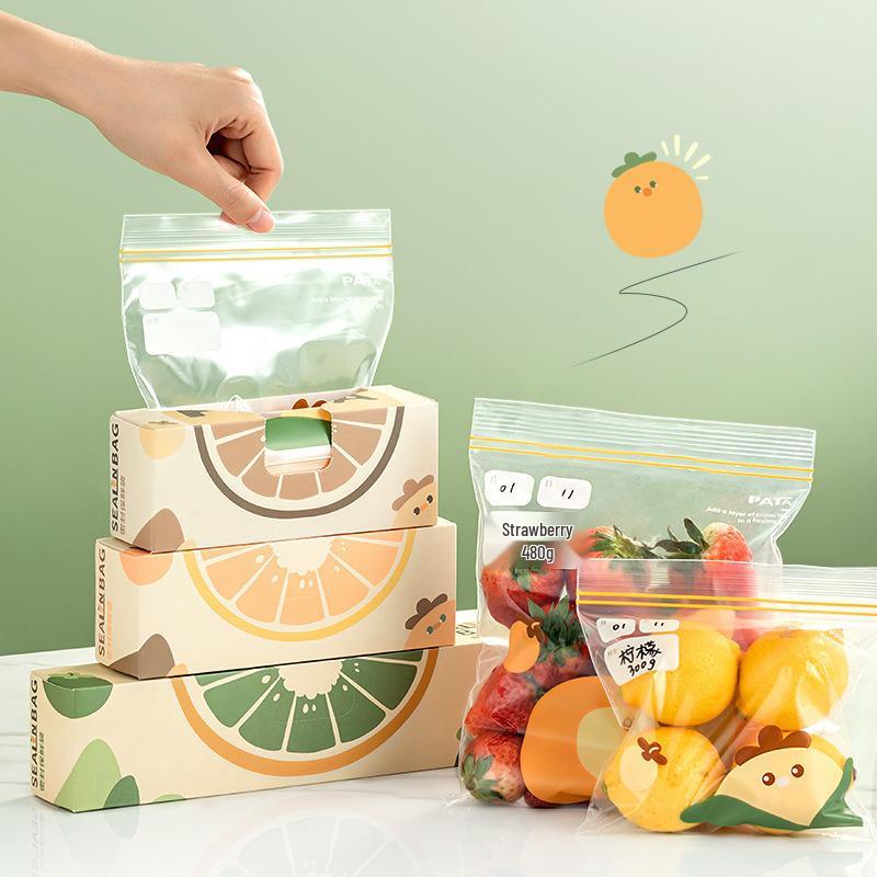 Oukeys Thick Food-Grade Double Seal Refrigerator Bags - Self-Sealing, Fresh-Keeping, Boxed Pull-Out Design