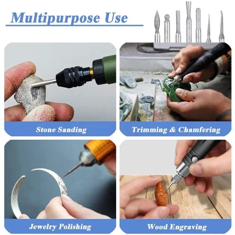 Diamond Coated Grinding Burr Set -Needle Point Engraving Carving Polishing Bits for Glass/Jade/Stone,Rotary Tool Accessories Kit