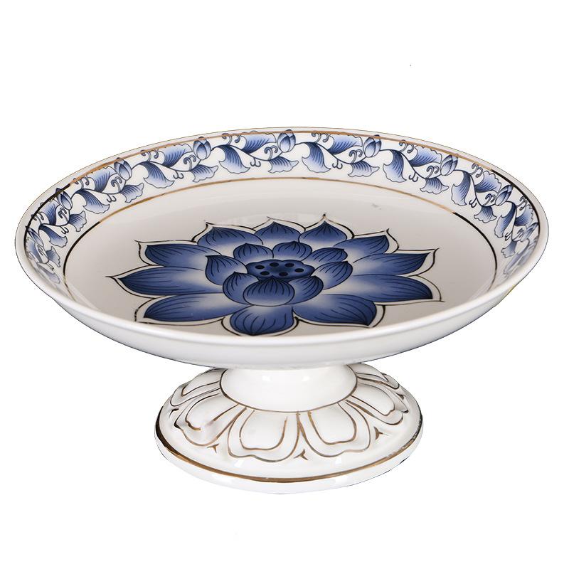 Buddhist Utensils and Supplies Ceramic Fruit Plate Blue and White Porcelain Fruit Plate Buddha Front Offering Tray