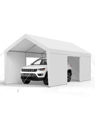 Carport, 12 X 20 FT Outdoor Car Canopy, Potable Carport with Removable Sidewalls & Door, Heavy Duty Car Shelter