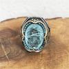 Vintage Men's Handmade Turkish Blue Zircon Stone Ring Ancient Silver Color Pattern Ring Trendy Islamic Religious Muslim Jewelry