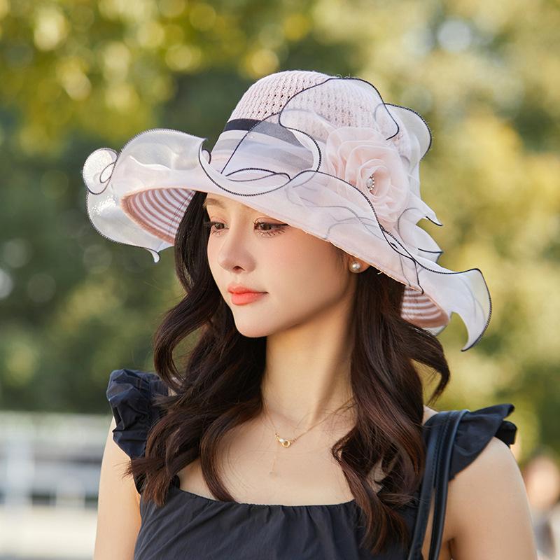 Summer eaves organza flower pot hat women's elegant temperament sunshade sunscreen hat fashion travel beach hat