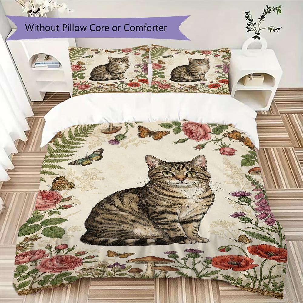 Set Copripiumino con Motivo Gatto Retrò Federa Decorazione per la Casa Regalo di Compleanno (1 * copripiumino + 2 * federe senza imbottitura)8