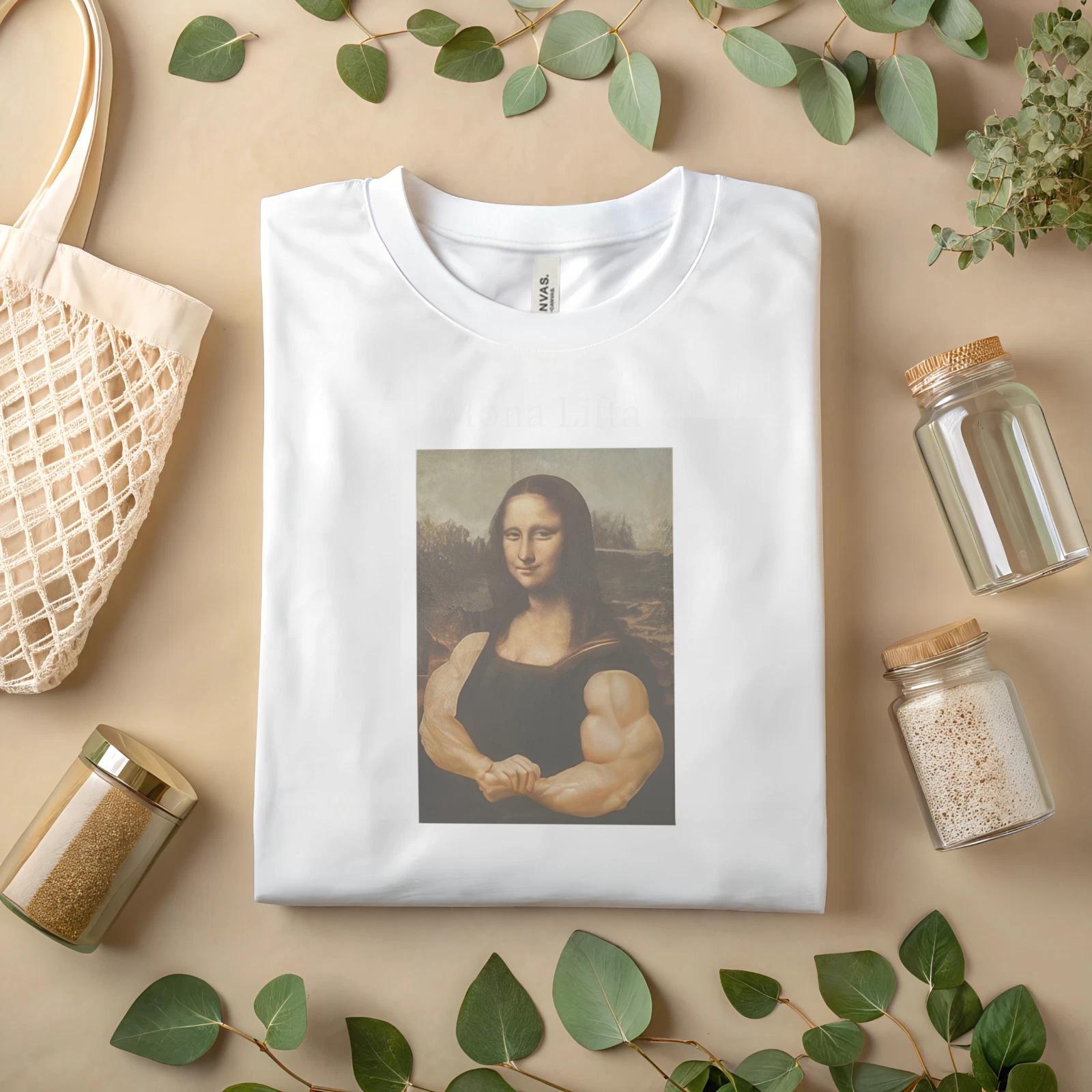 Funny Mona Lisa Muscle T-Shirt Gym Workout Parody Graphic Tee Unisex A64 S