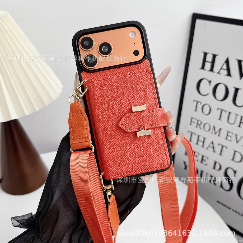 Applicable To iPhone17promax Oblique Span Card Mobile Phone Case, Foreign Trade Hot-selling Lanyard Card Bag, Apple 17 Mobile Phone Case.