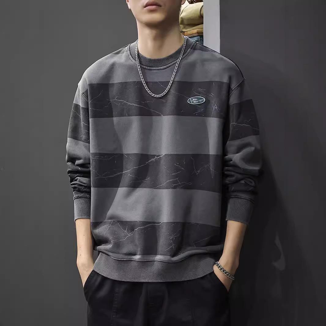 Осенний дизайн Sense Crack Old Striped Sweater Мужская тяжелая свободная футболка — фото 4